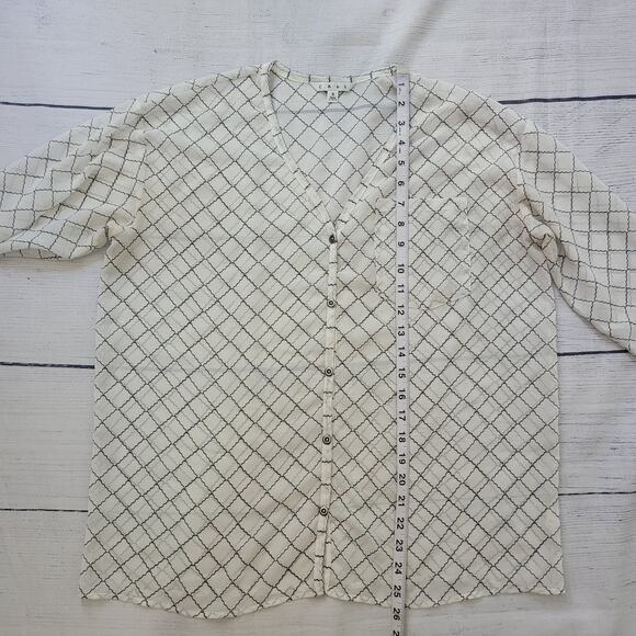 CAbi Size S Chessboard Blouse Black White Sheer Button Up Roll Tab Sleeve Office - Picture 5 of 11
